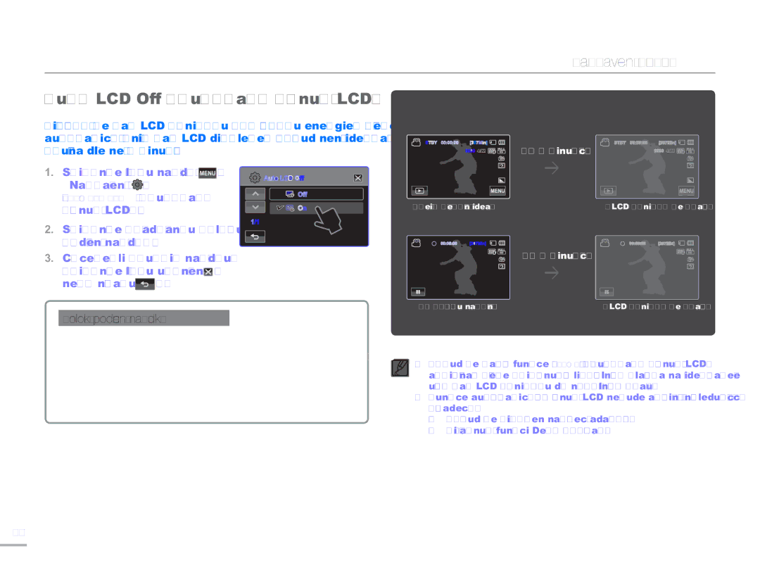 Samsung HMX-H300BP/EDC, HMX-H300RP/EDC, HMX-H304BP/EDC, HMX-H300SP/EDC manual „Auto LCD Off Automat. Vypnutí LCD 