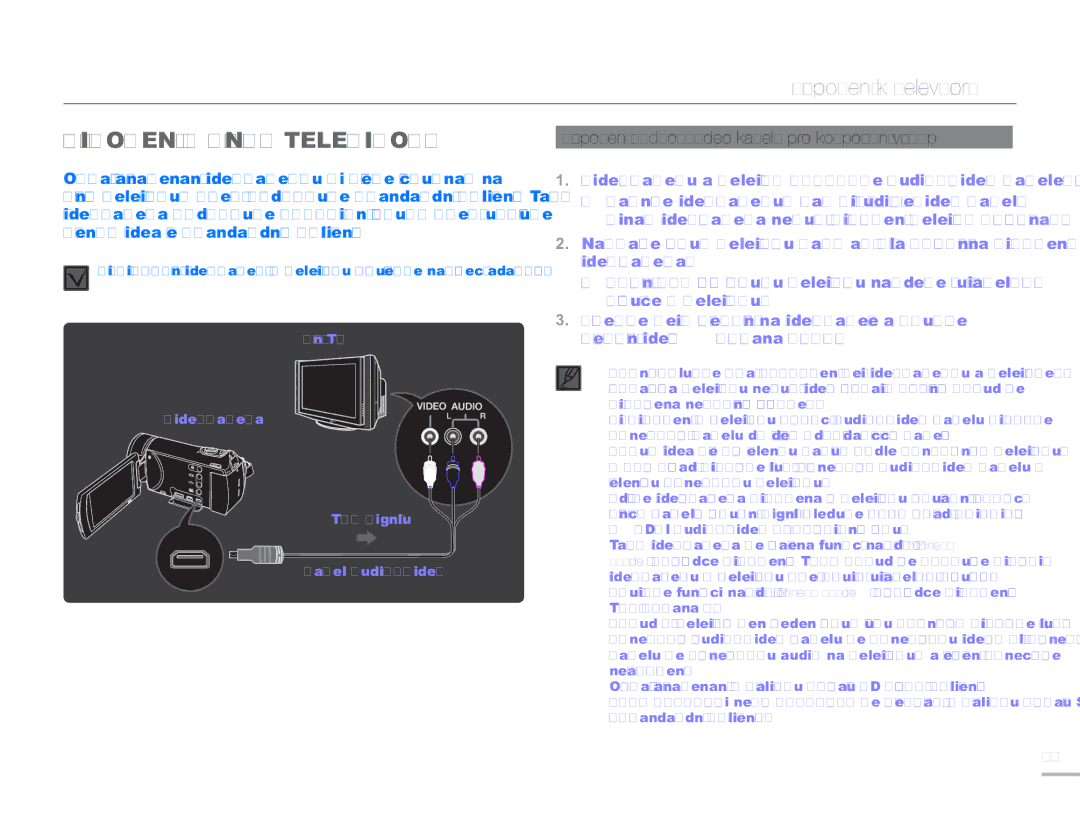 Samsung HMX-H300RP/EDC, HMX-H300BP/EDC, HMX-H304BP/EDC manual Připojení k televizoru, Připojení K Běžnému Televizoru 