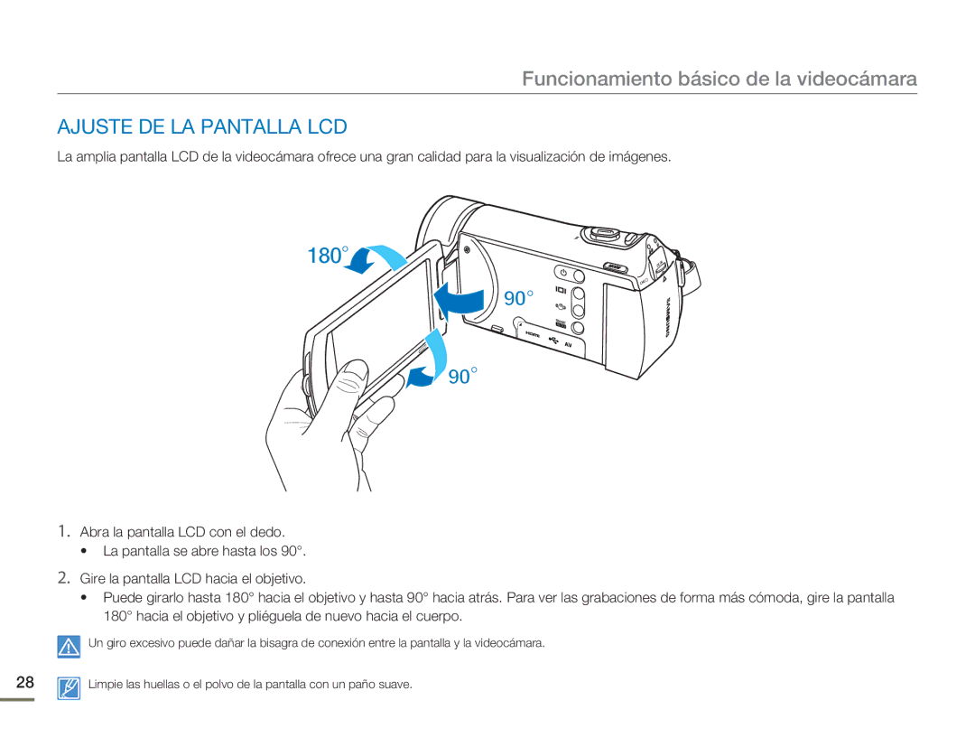 Samsung HMX-H300BP/EDC, HMX-H300RP/EDC manual Funcionamiento básico de la videocámara, Ajuste DE LA Pantalla LCD 