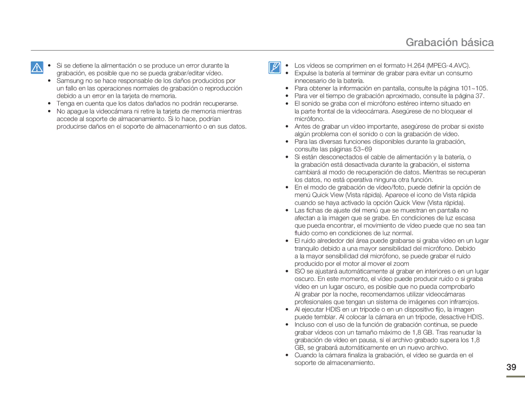 Samsung HMX-H300RP/EDC, HMX-H300BP/EDC manual Grabación básica 