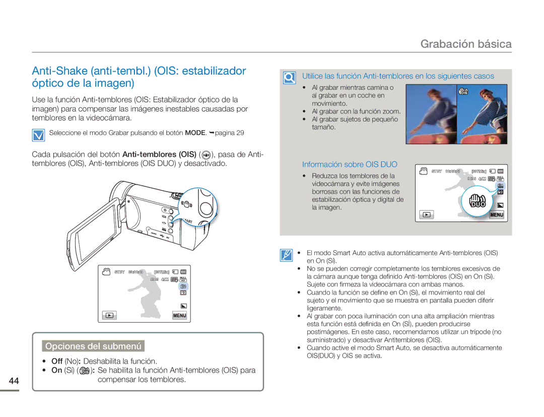 Samsung HMX-H300BP/EDC, HMX-H300RP/EDC manual Anti-Shake anti-tembl. OIS estabilizador óptico de la imagen 