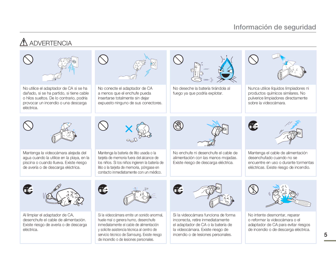 Samsung HMX-H300RP/EDC, HMX-H300BP/EDC manual Información de seguridad 