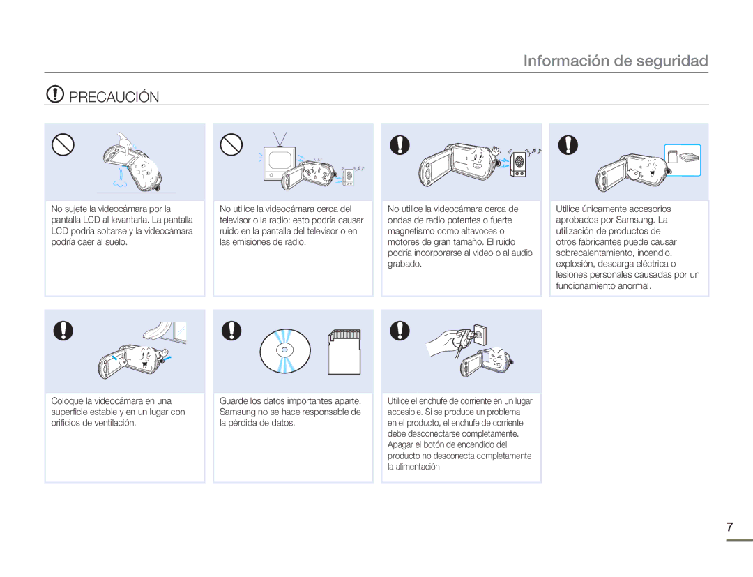 Samsung HMX-H300RP/EDC, HMX-H300BP/EDC manual Información de seguridad 