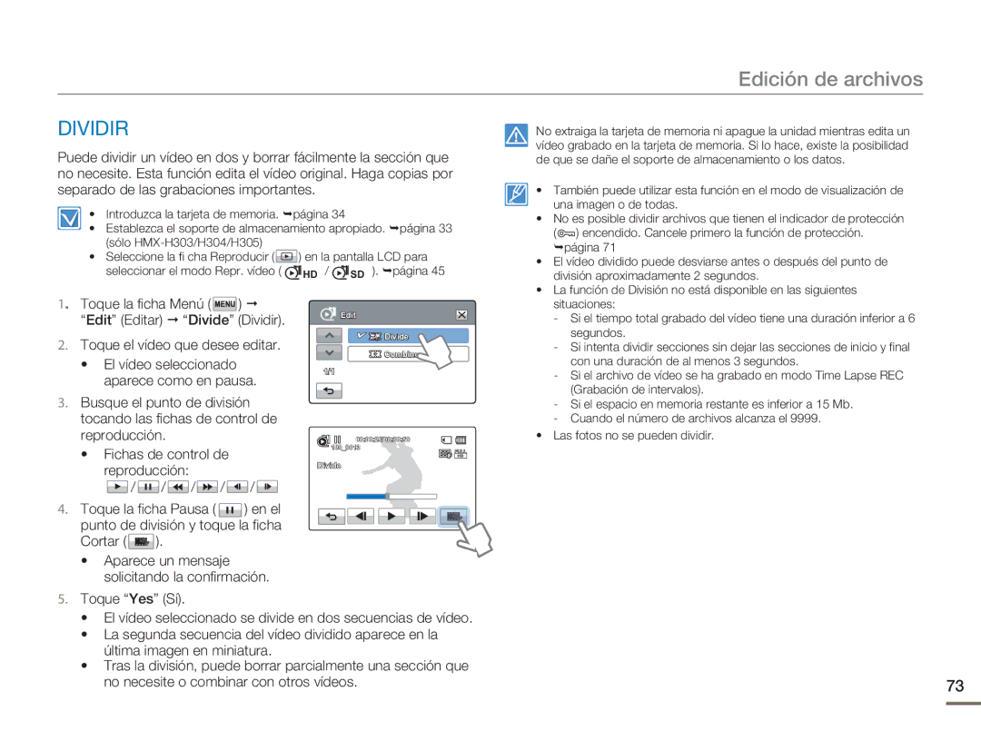 Samsung HMX-H300RP/EDC, HMX-H300BP/EDC manual Dividir 