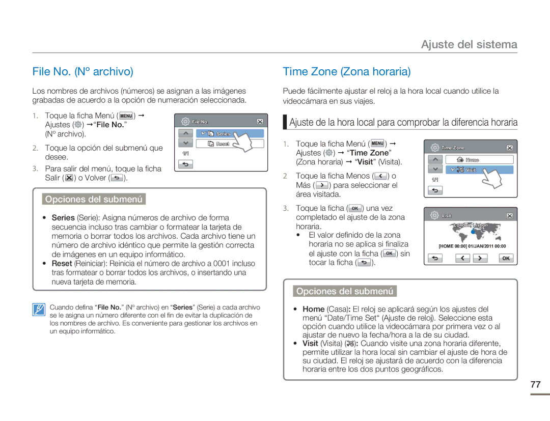 Samsung HMX-H300RP/EDC, HMX-H300BP/EDC manual File No. Nº archivo, Time Zone Zona horaria 