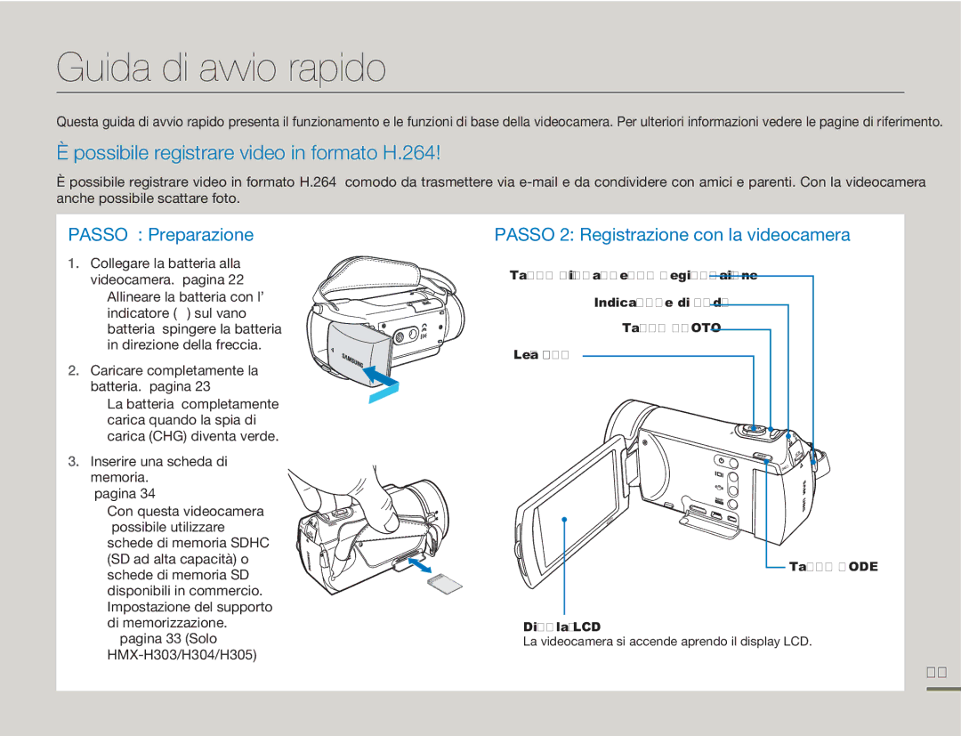 Samsung HMX-H320UP/EDC, HMX-H300BP/EDC, HMX-H320BP/EDC Guida di avvio rapido, Possibile registrare video in formato H.264 