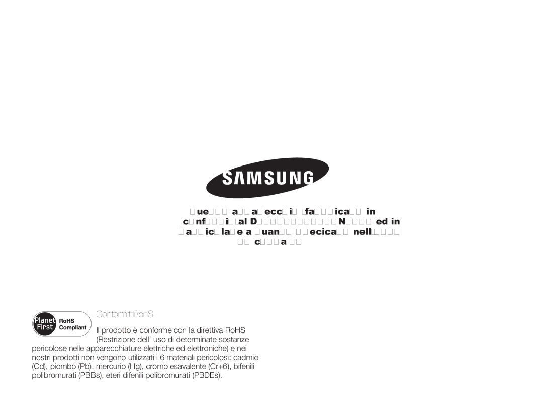 Samsung HMX-H320UP/EDC, HMX-H300BP/EDC, HMX-H320BP/EDC, HMX-H300UP/EDC, HMX-H300SP/EDC, HMX-H303BP/EDC manual Conformità RoHS 