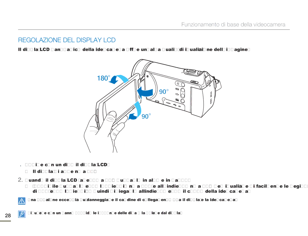 Samsung HMX-H303BP/EDC, HMX-H300BP/EDC, HMX-H320BP/EDC, HMX-H300UP/EDC, HMX-H300SP/EDC manual Regolazione DEL Display LCD 