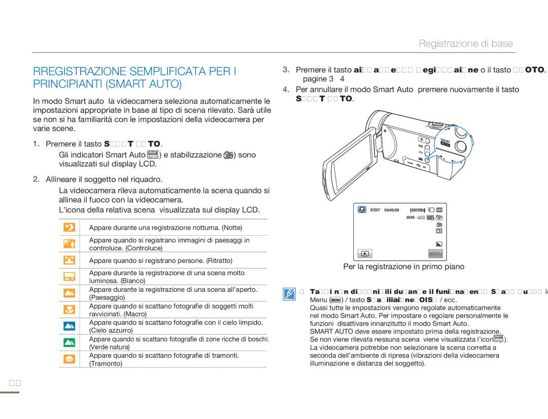 Samsung HMX-H300BP/EDC, HMX-H320BP/EDC, HMX-H300UP/EDC Rregistrazione Semplificata PER, Principianti Smart Auto, Pagine 38 