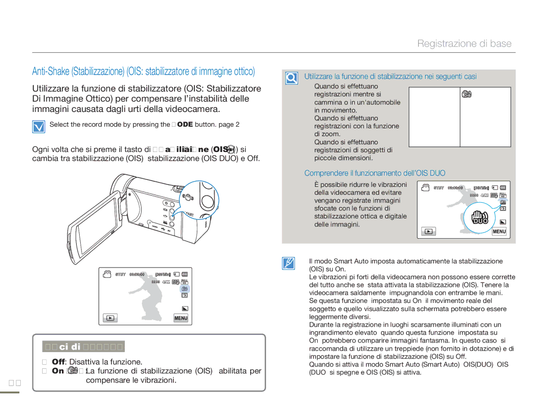 Samsung HMX-H300UP/EDC, HMX-H300BP/EDC, HMX-H320BP/EDC manual Utilizzare la funzione di stabilizzazione nei seguenti casi 