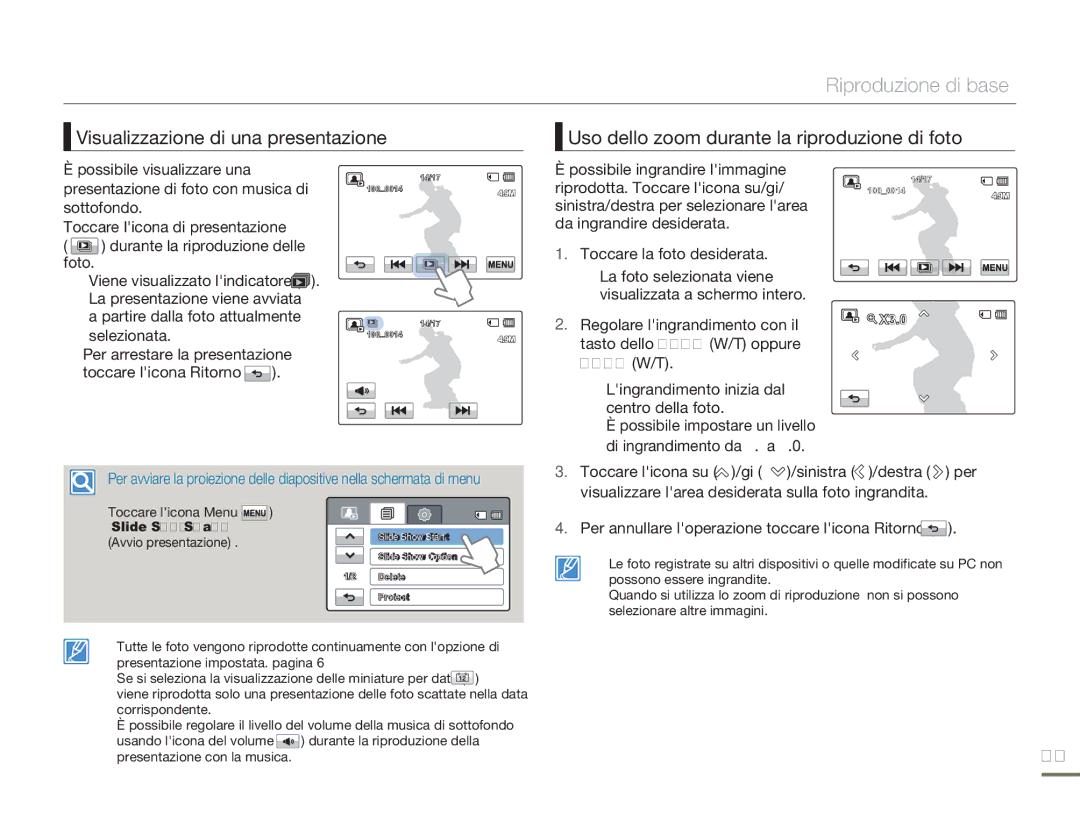 Samsung HMX-H320BP/EDC Possibile ingrandire limmagine, Riprodotta. Toccare licona su/giù, Possibile impostare un livello 