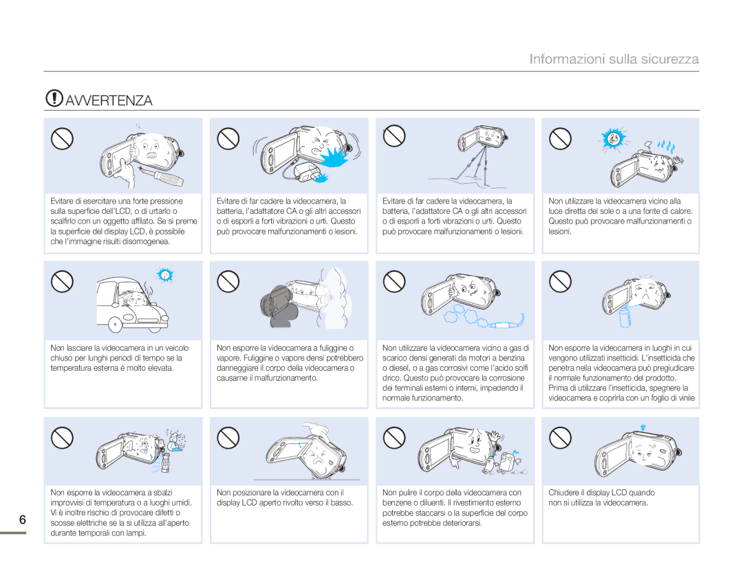 Samsung HMX-H300BP/EDC, HMX-H320BP/EDC, HMX-H300UP/EDC, HMX-H300SP/EDC, HMX-H303BP/EDC, HMX-H320UP/EDC manual Avvertenza 