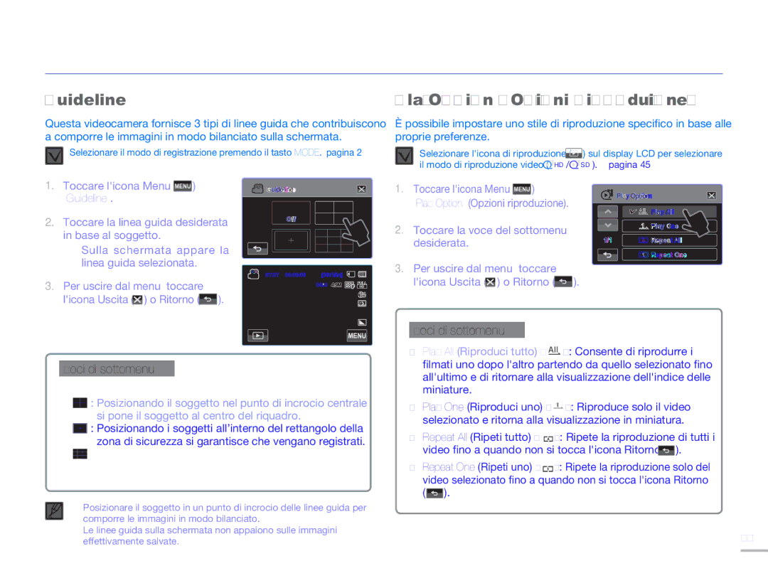 Samsung HMX-H320BP/EDC, HMX-H300BP/EDC, HMX-H300UP/EDC Riproduzione avanzata, Guideline, Play Option Opzioni riproduzione 