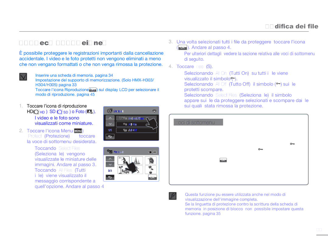 Samsung HMX-H320UP/EDC, HMX-H300BP/EDC, HMX-H320BP/EDC, HMX-H300UP/EDC, HMX-H300SP/EDC, HMX-H303BP/EDC manual Protect Protezione 