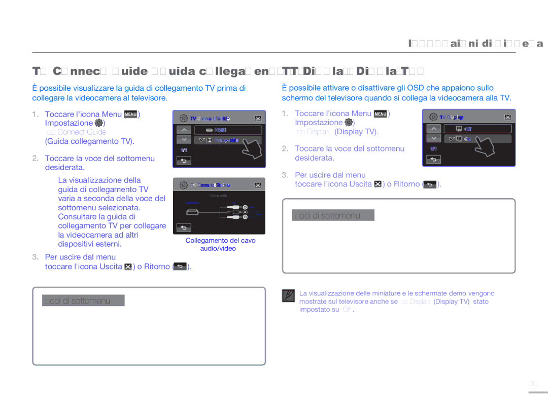 Samsung HMX-H320BP/EDC manual TV Connect Guide Guida collegamento TV, TV Display Display TV, Soltanto sul pannello LCD 