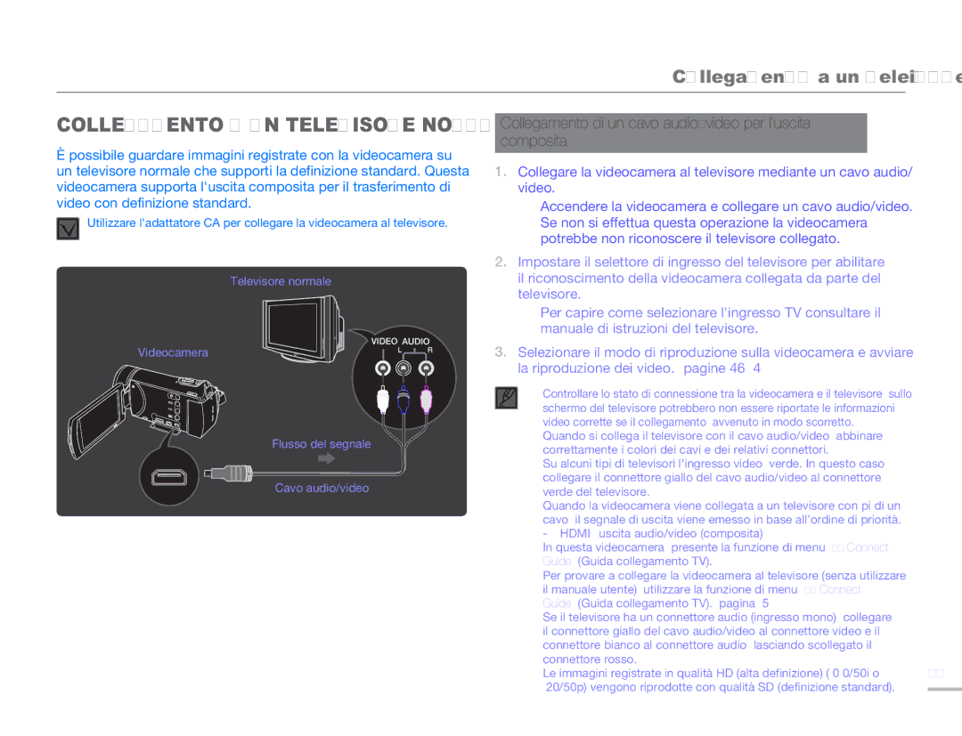 Samsung HMX-H320UP/EDC Collegamento a UN Televisore Normale, Collegamento di un cavo audio/video per luscita Composita 