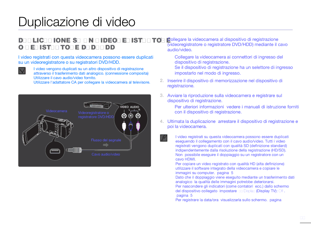 Samsung HMX-H320BP/EDC, HMX-H300BP/EDC Duplicazione di video, Duplicazione SU UN Videoregistratore O Registratore DVD/HDD 