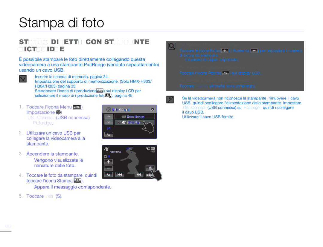 Samsung HMX-H300UP/EDC, HMX-H300BP/EDC, HMX-H320BP/EDC manual Stampa di foto, Stampa Diretta CON Stampante Pictbridge 