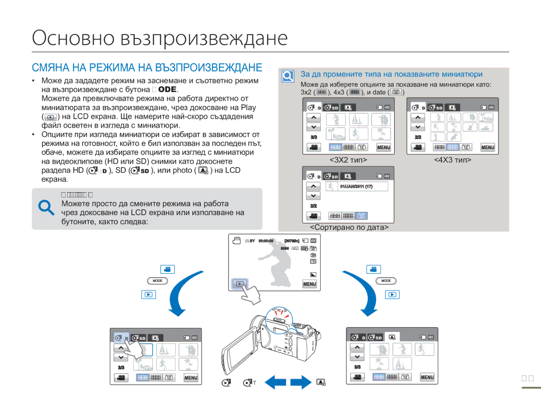 Samsung HMX-H300BP/EDC Основно възпроизвеждане, Смяна НА Режима НА Възпроизвеждане, 3X2 тип4X3 тип, Сортирано по дата 