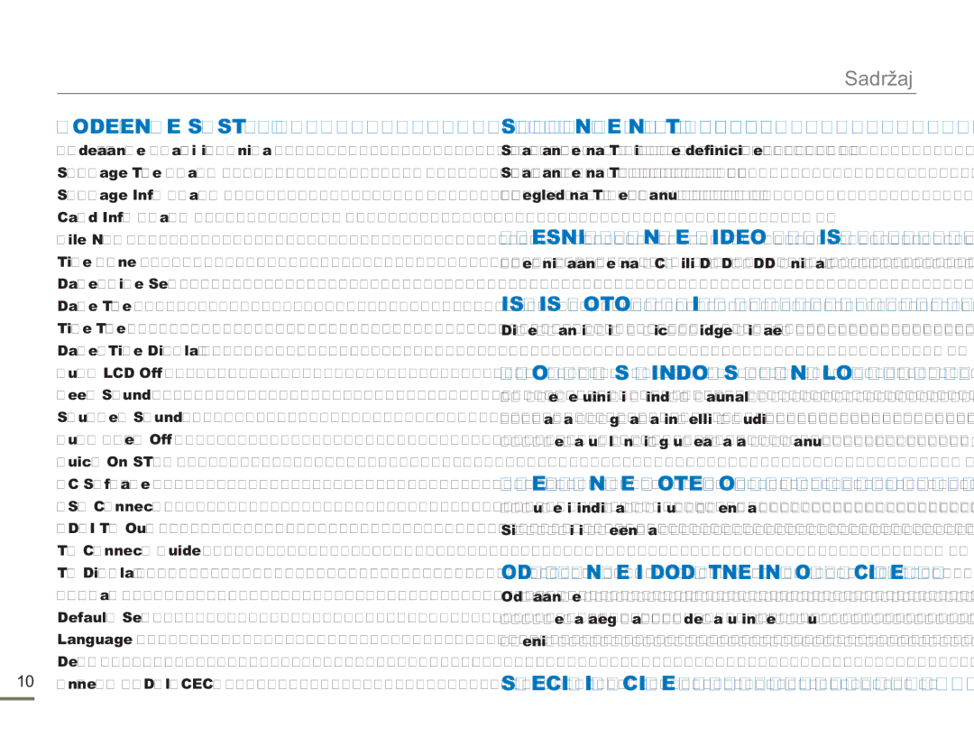 Samsung HMX-H300SP/EDC manual Sadržaj, Podešenje Sustava, 101, 112, 115 