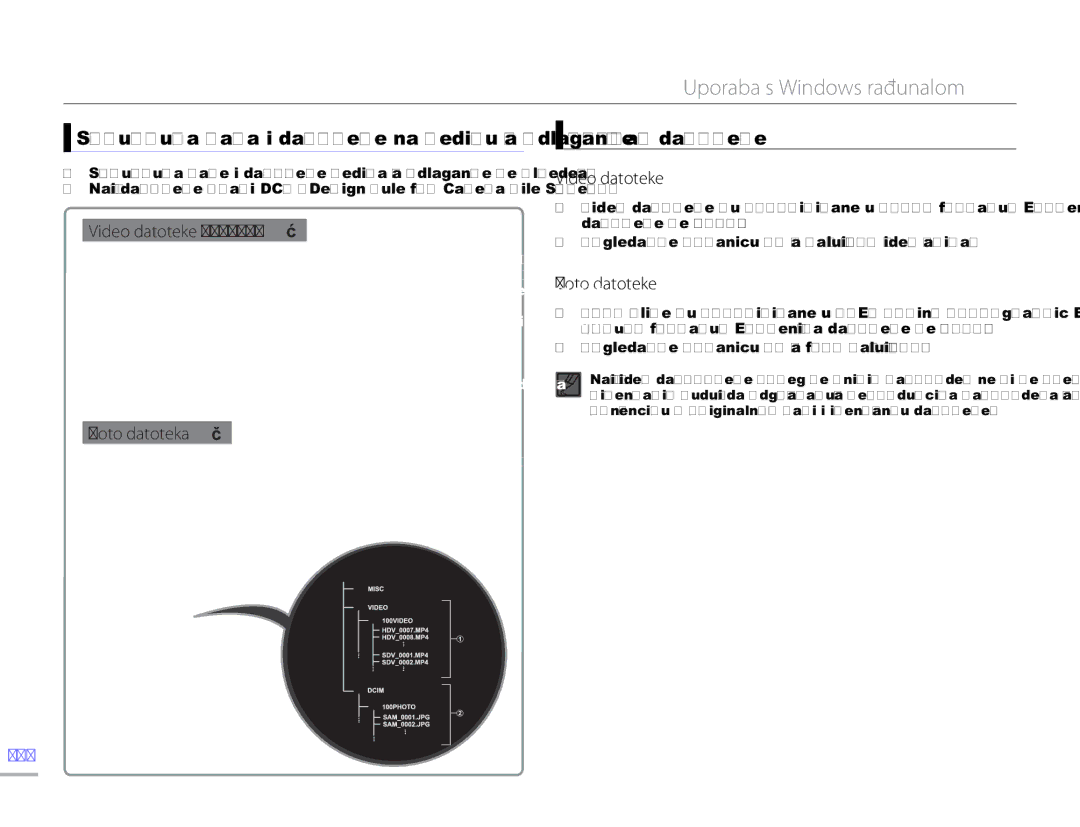 Samsung HMX-H300SP/EDC manual Video datoteke H.264 ➀, Foto datoteke, Foto datoteka ➁, 100 