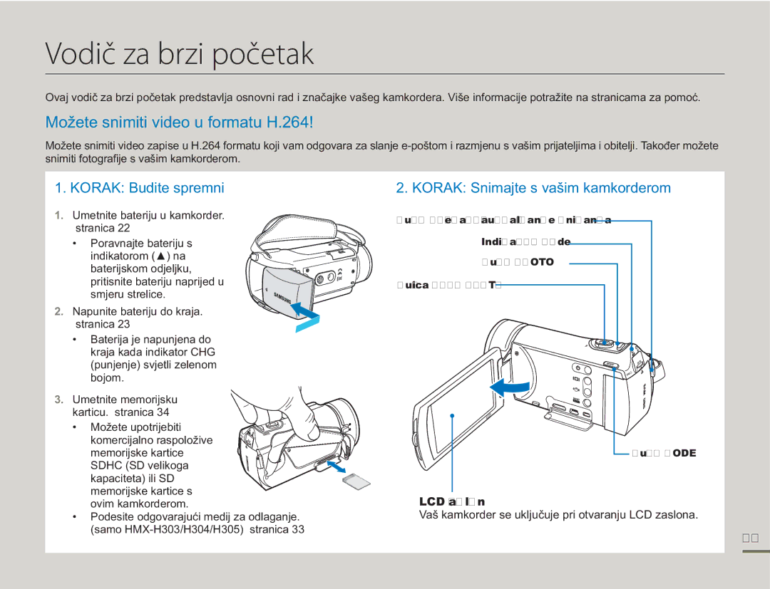 Samsung HMX-H300SP/EDC manual Vodič za brzi početak, Možete snimiti video u formatu H.264 