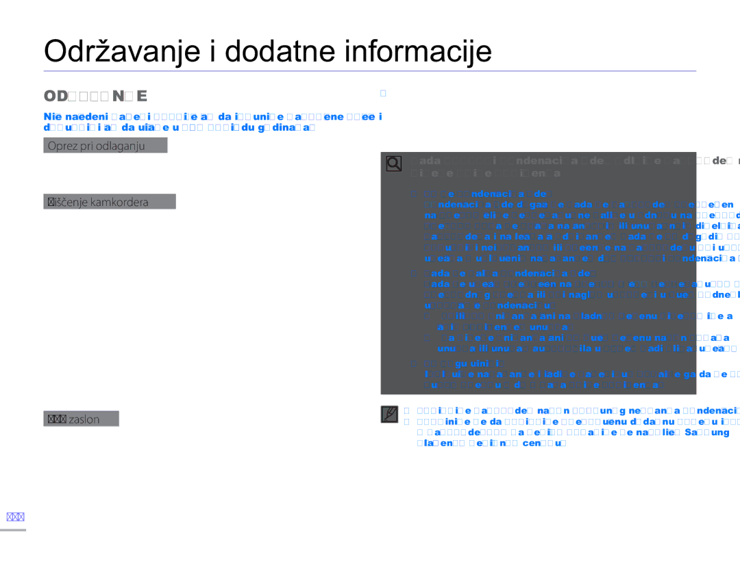 Samsung HMX-H300SP/EDC manual Održavanje i dodatne informacije, Oprez pri odlaganju, Čišćenje kamkordera, LCD zaslon 