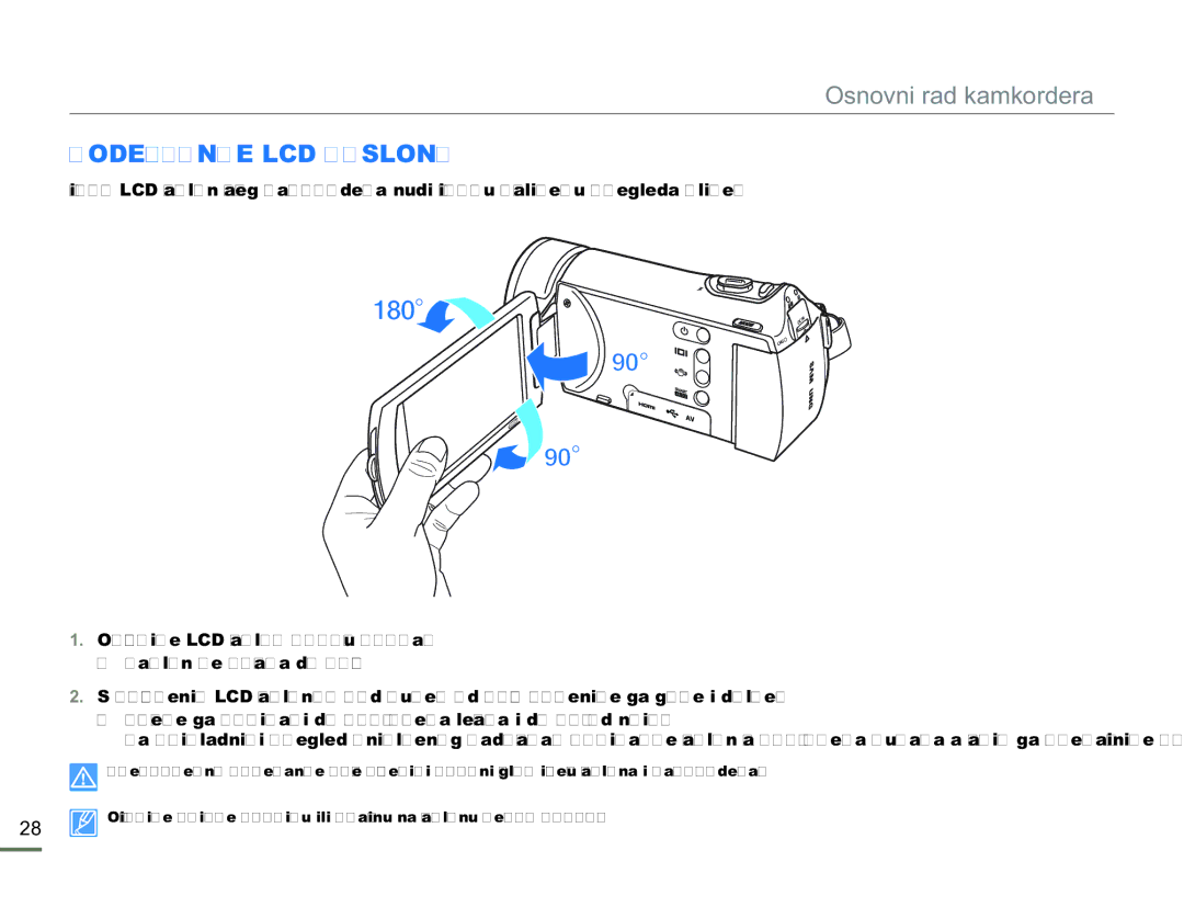 Samsung HMX-H300SP/EDC manual Osnovni rad kamkordera, Podešavanje LCD Zaslona 