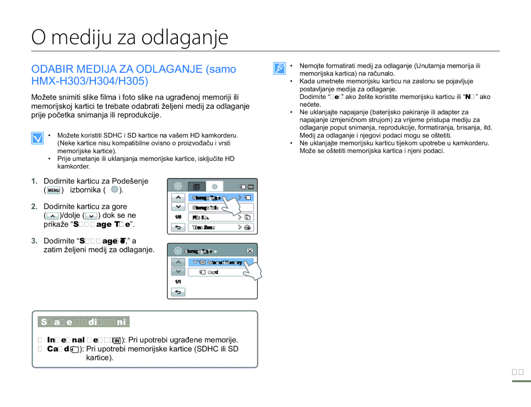 Samsung HMX-H300SP/EDC manual Mediju za odlaganje, Odabir Medija ZA Odlaganje samo HMX-H303/H304/H305, Stavke podizbornika 