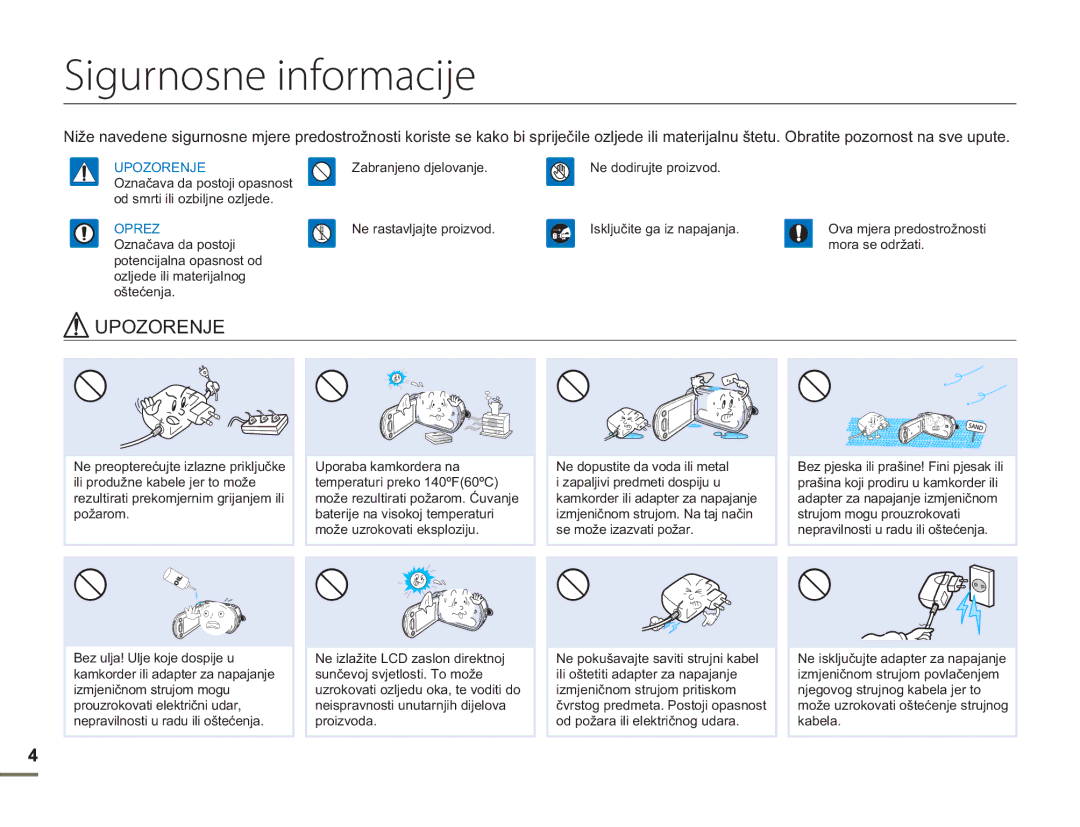 Samsung HMX-H300SP/EDC manual Sigurnosne informacije, Upozorenje 