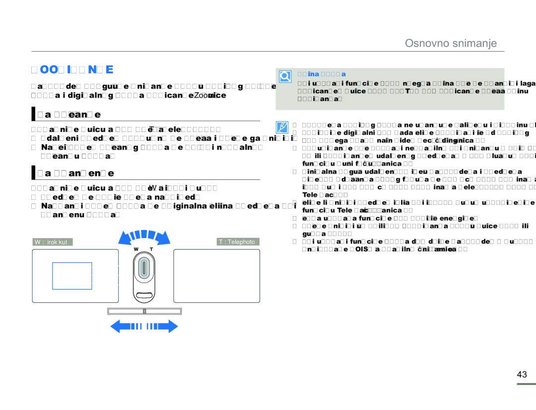 Samsung HMX-H300SP/EDC manual Zoomiranje, Za povećanje, Za smanjenje 