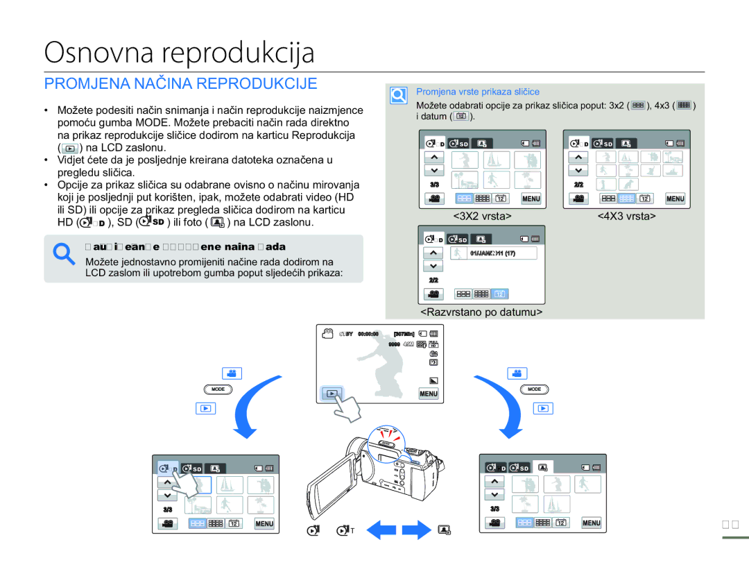 Samsung HMX-H300SP/EDC manual Osnovna reprodukcija, Promjena Načina Reprodukcije, Razumijevanje promjene načina rada 