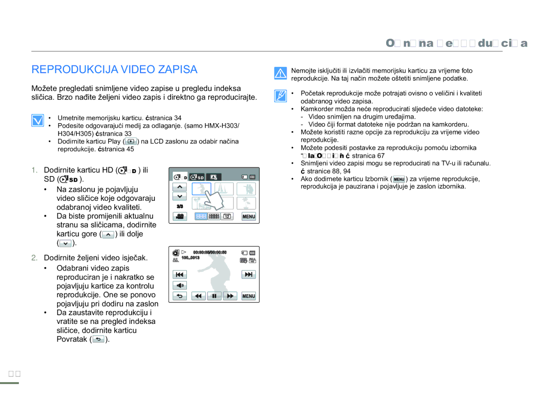 Samsung HMX-H300SP/EDC manual Osnovna reprodukcija, Reprodukcija Video Zapisa, Dodirnite željeni video isječak 