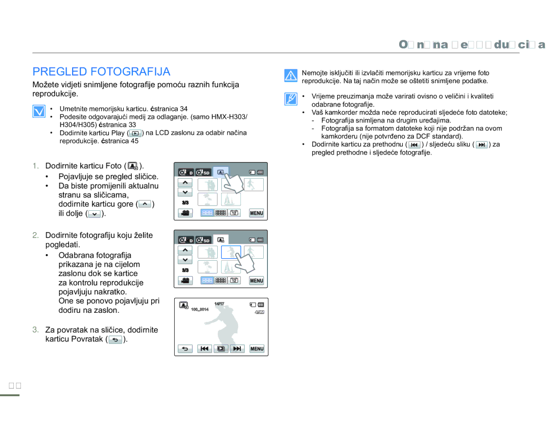 Samsung HMX-H300SP/EDC manual Pregled Fotografija 