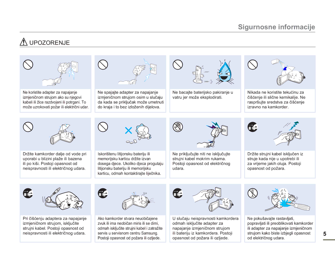 Samsung HMX-H300SP/EDC manual Sigurnosne informacije 