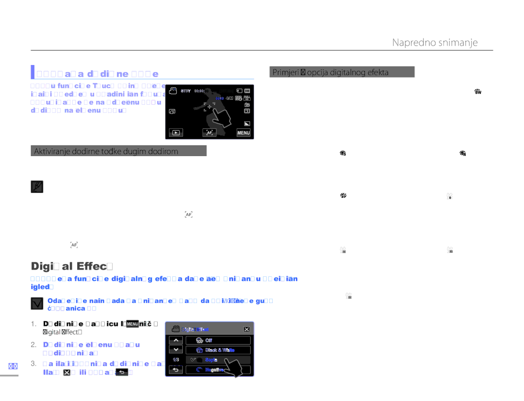 Samsung HMX-H300SP/EDC manual Digital Effect, Uporaba dodirne točke, Aktiviranje dodirne točke dugim dodirom 