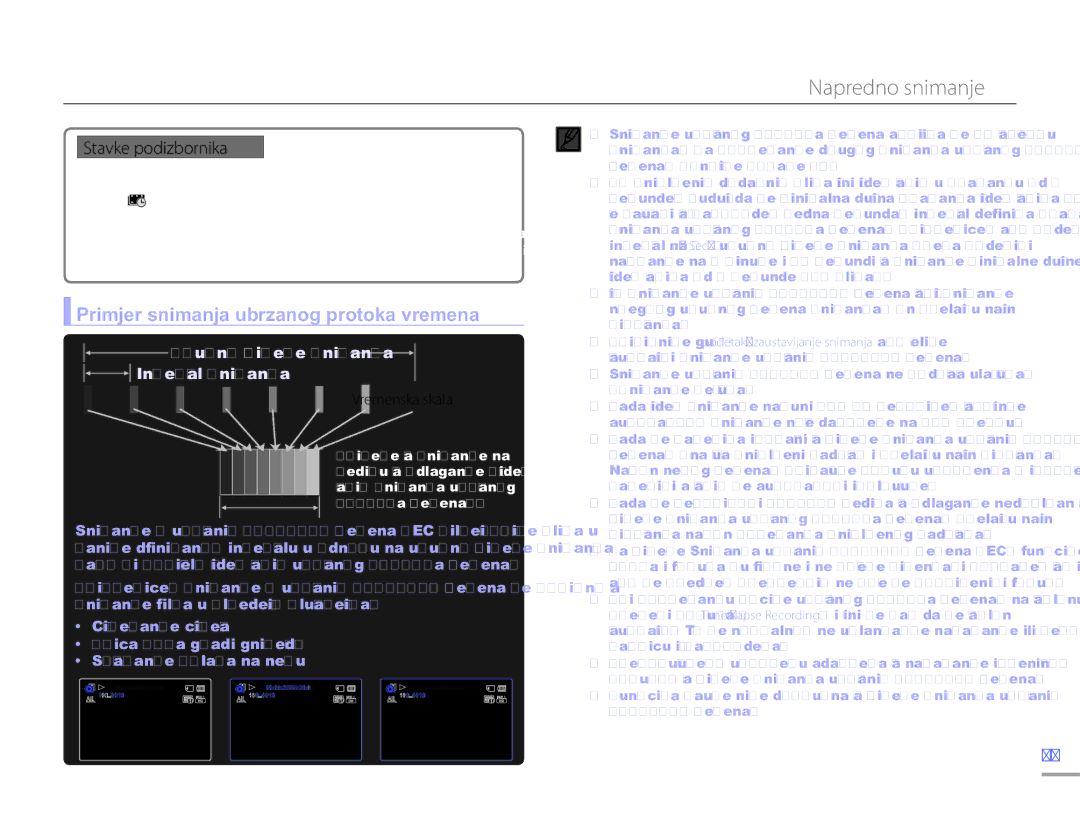 Samsung HMX-H300SP/EDC manual Primjer snimanja ubrzanog protoka vremena, Ukupno vrijeme snimanja Interval snimanja 