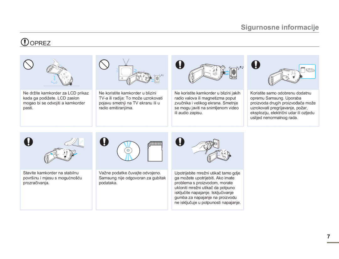 Samsung HMX-H300SP/EDC manual Sigurnosne informacije 