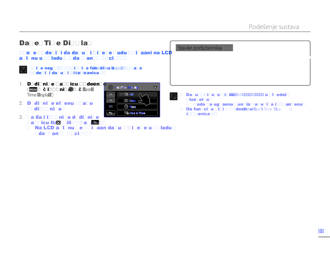 Samsung HMX-H300SP/EDC manual Date/Time Display, Izbornika Date 