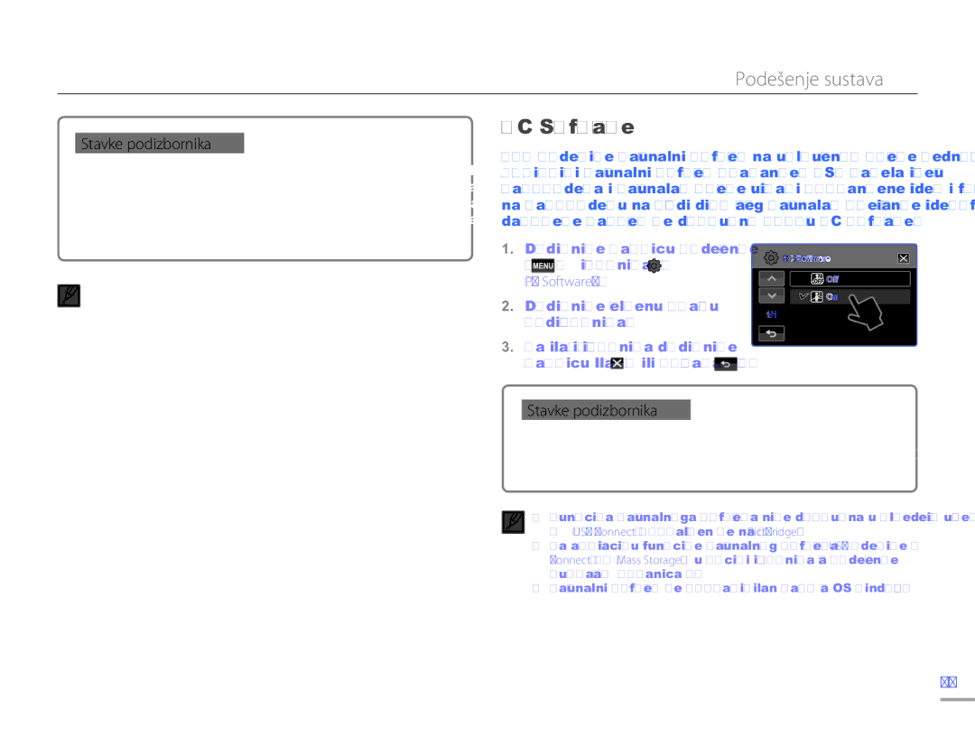 Samsung HMX-H300SP/EDC manual Dodirnite karticu Podešenje izbornika PC Software 