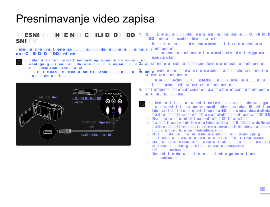 Samsung HMX-H300SP/EDC manual Presnimavanje video zapisa, Presnimavanje NA VCR ILI DVD/HDD Snimač 