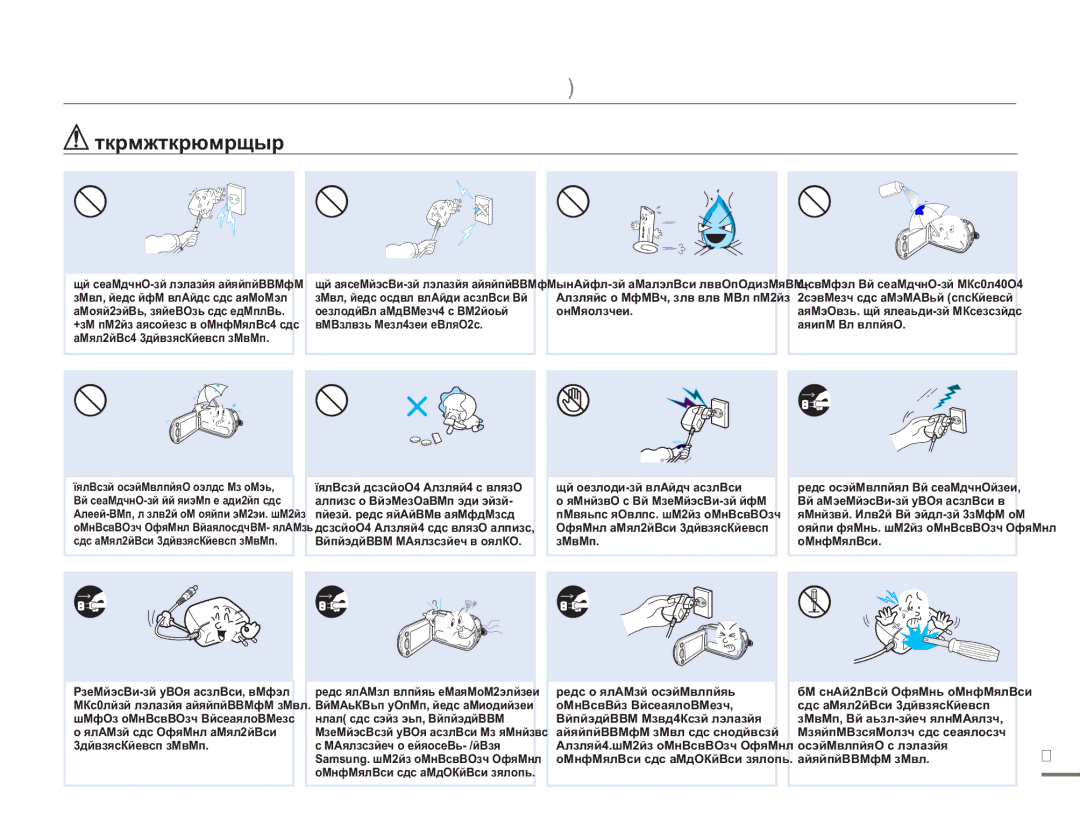 Samsung HMX-H300SP/XER, HMX-H304BP/EDC, HMX-H304BP/XER, HMX-H300BP/XER, HMX-H305BP/XER Информация по вопросам безопасности 