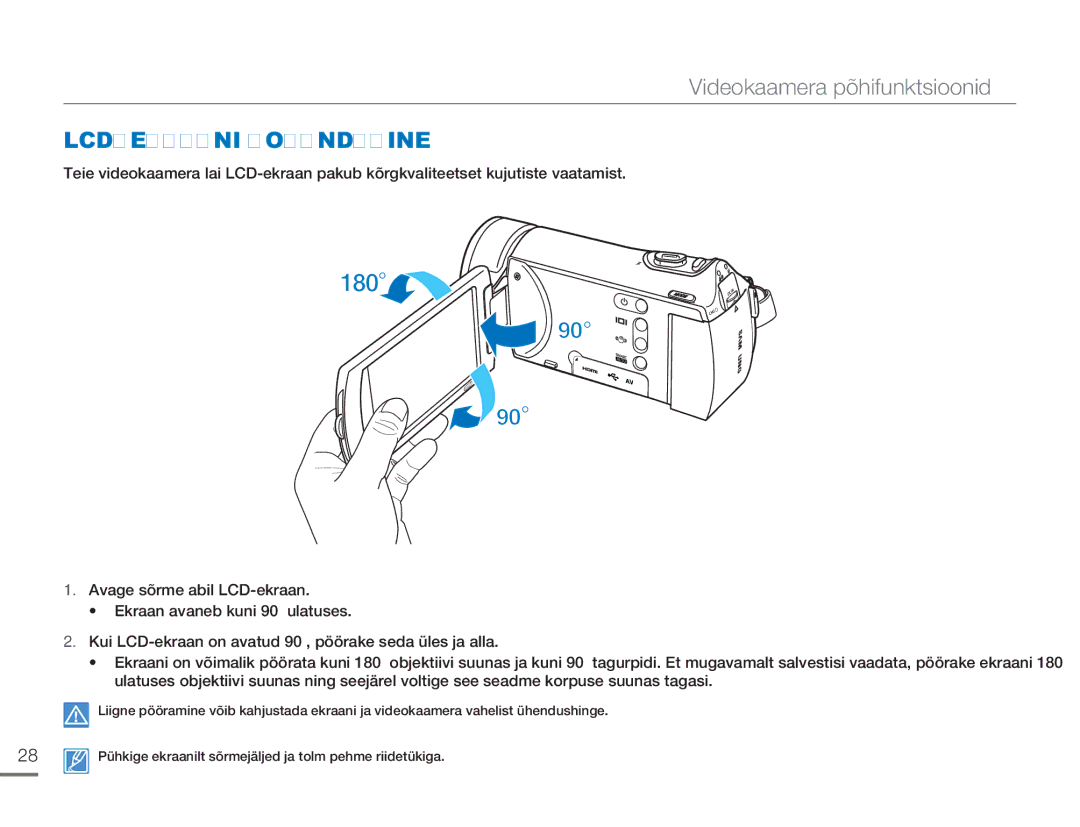 Samsung HMX-H304BP/EDC manual Videokaamera põhifunktsioonid, LCD-EKRAANI Kohandamine 