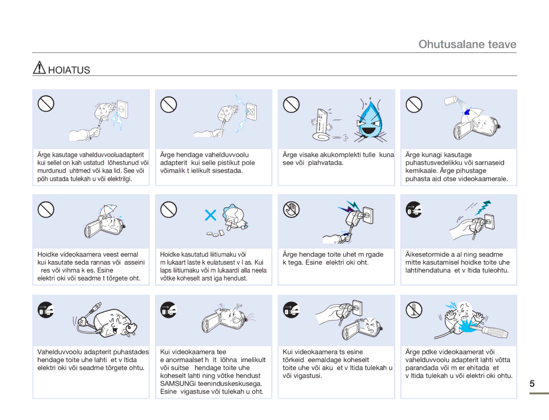 Samsung HMX-H304BP/EDC manual Ohutusalane teave 