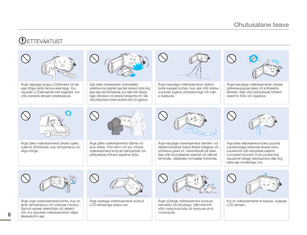 Samsung HMX-H304BP/EDC manual Ettevaatust 