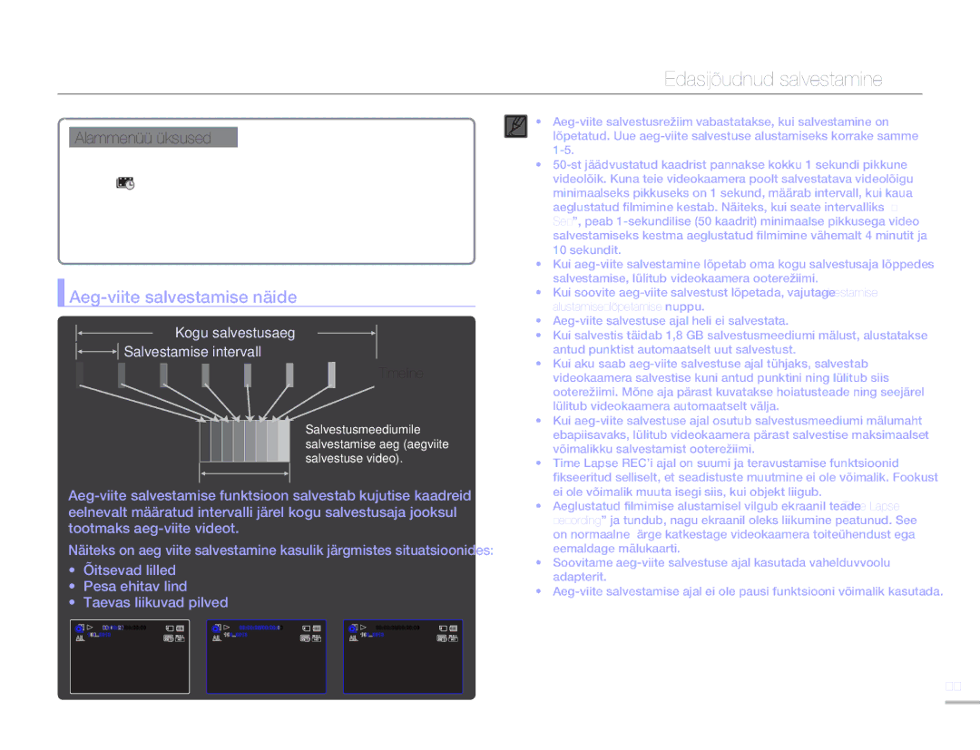 Samsung HMX-H304BP/EDC Aeg-viite salvestamise näide, Off blokeerib funktsiooni, Kogu salvestusaeg Salvestamise intervall 