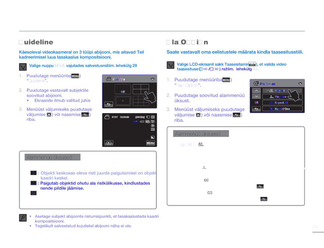 Samsung HMX-H304BP/EDC manual Edasijõudnud taasesitus, Guideline, Play Option 