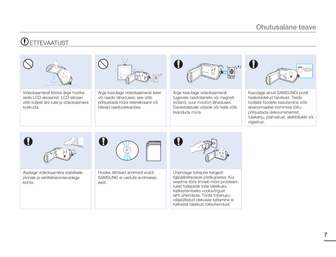 Samsung HMX-H304BP/EDC manual Ohutusalane teave 