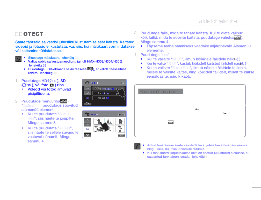 Samsung HMX-H304BP/EDC manual Failide toimetamine, Protect 