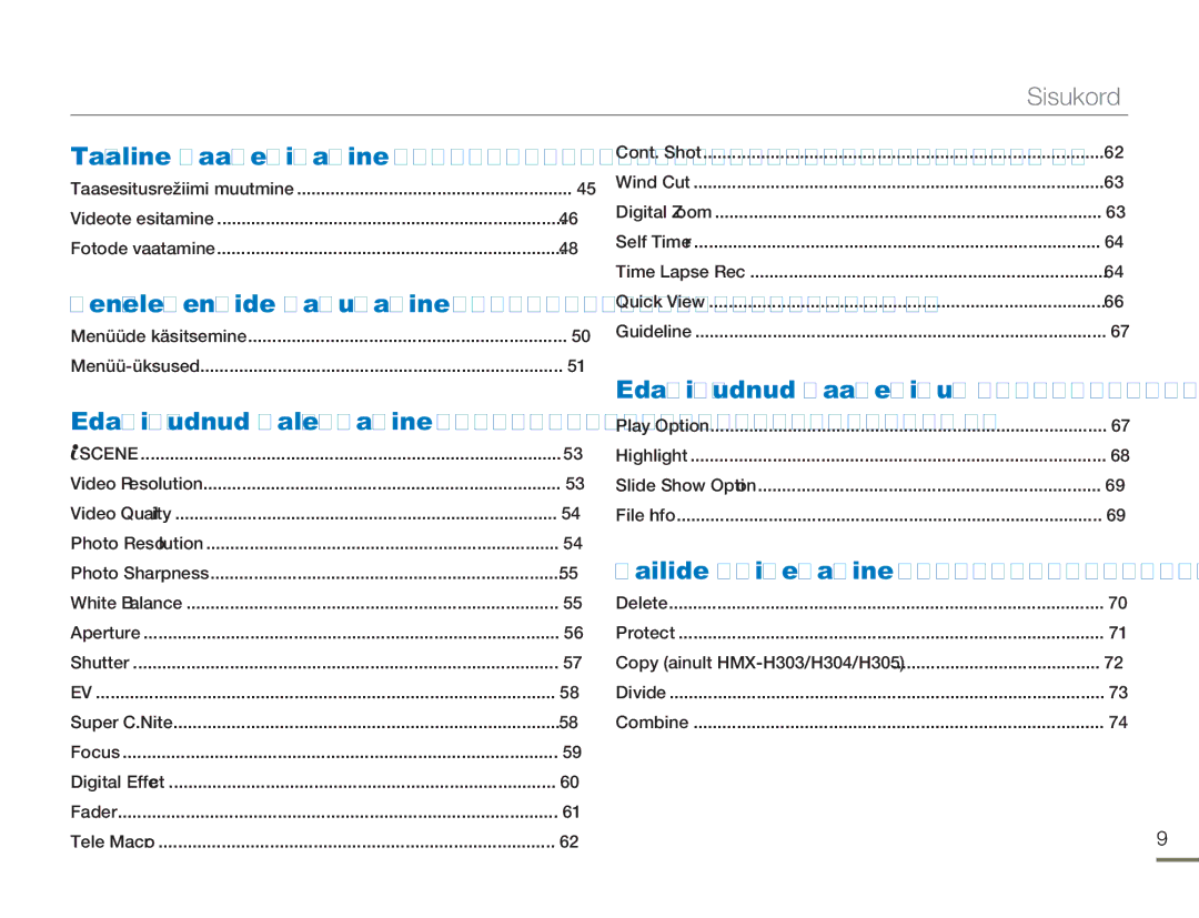 Samsung HMX-H304BP/EDC manual Sisukord, Tavaline taasesitamine 